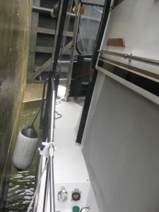 Behind the boat was a sill, not a problem until the water dropped.  Just a little more adrenaline released in this lock.