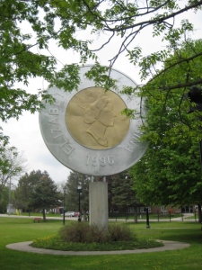 The designer of the two dollar coin comes from Campbellford. They erected this statue in the park next to the boat. 