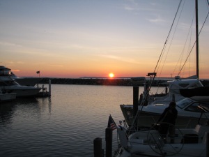 Sunset over Leland Marina.